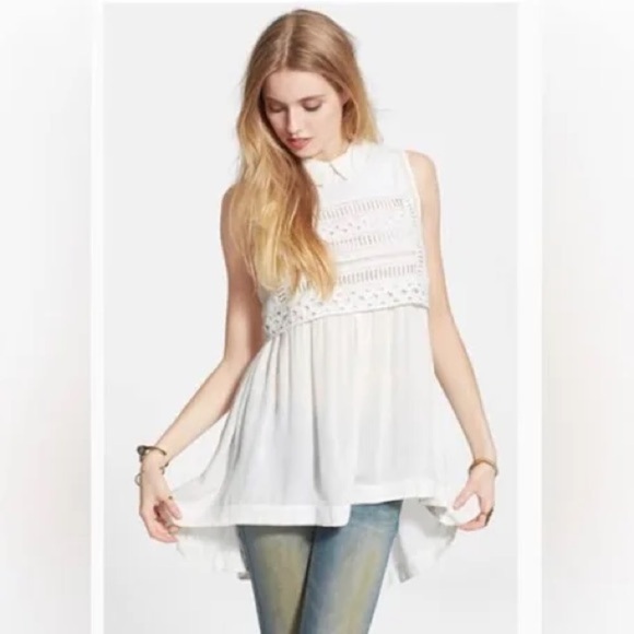 Free People Twice as Nice Sleeveless Boho Tunic Size Medium Wedding Bridal Grad - Picture 3 of 10